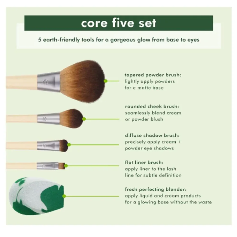 EcoTools Core Five Makeup Brush and Sponge Kit, 5 Piece Set